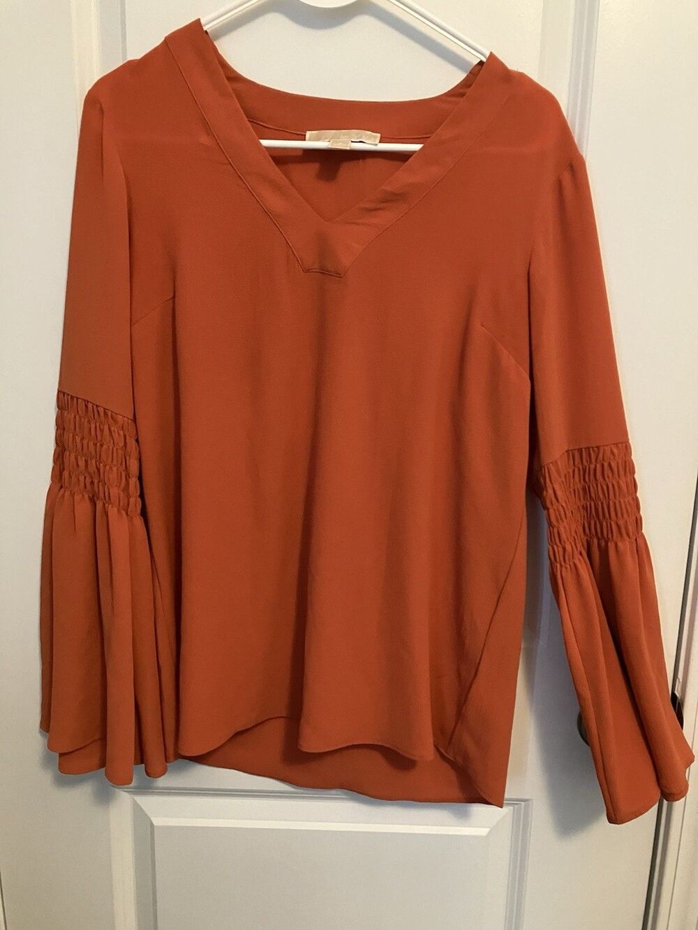 Michael Kors Blouse Womens Small Bell Sleeve V-Neck Top Orange Boho Fall Autumn